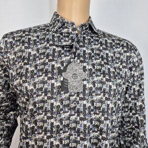 Visconti Black Button Up Flip Cuff Long Sleeve Shirt Men's Size S Black White (8